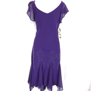 SL FASHIONS Lined Purple Cocktail Dress with beaded accents. NWOT, size …